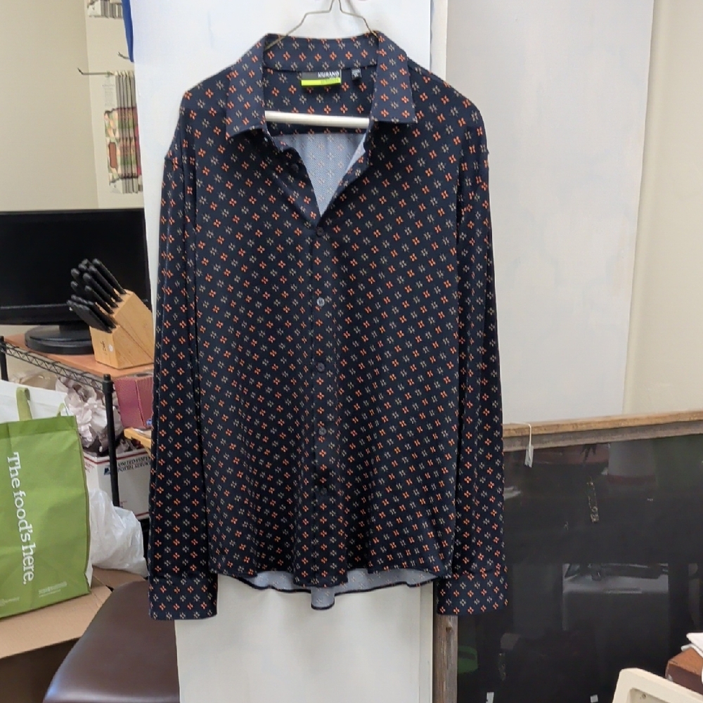 Murano Navy and Orange Geometric Button Down Shirt